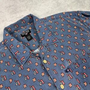 Polo Jeans Co Ralph Lauren Shirt Mens 2XL Blue Floral Print Short Sleeve Cotton